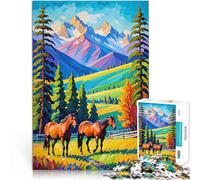 Rompecabezas para Adolescentes 1000 Piezas Caballos de Montana Desafío difícil para aliviar el estrés Regalo de Obra de Arte 52x38cm