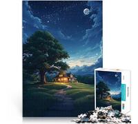 Rompecabezas para Adolescentes 1000 Piezas Cabaña de Noche iluminada por la Luna Regalos de Juegos desafiantes Mejorar la Memoria 75x50cm