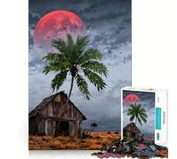 Rompecabezas para Adolescentes 1000 Piezas Cabaña Tropical bajo una Luna de Sangre Corte preciso Divertido Creativo Juego de Cerebro Relajante Tiempo de diversión Regalo de Arte navideño (38x26cm)