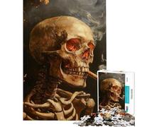 Rompecabezas para Adolescentes 1000 Piezas Cabeza de Esqueleto con un Cigarrillo Encendido Rompecabezas antiestrés para Adolescentes Ayuda a desarrollar el Pensamiento analítico y lógico