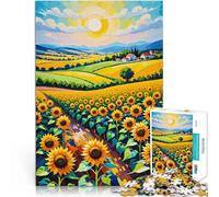Rompecabezas para Adolescentes 1000 Piezas Campos de Girasoles Juguete Educativo para aliviar el estrés Gran Regalo para Juegos 52x38cm