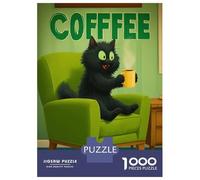 Rompecabezas para Adolescentes 1000 Piezas Cartoon Cat Enjoying Coffee in Chair Rompecabezas para Adultos Juegos Relajantes Desafío Difícil Interacción Entre Padres E Hijos 38x26cm/1000pcs