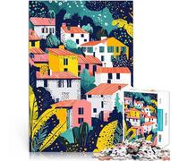 Rompecabezas para Adolescentes 1000 Piezas Casas de Pueblo Coloridas Juego Intelectual Cada Pieza es única: un desafiante y Divertido Juego Familiar 52x38cm