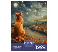 Rompecabezas para Adolescentes 1000 Piezas Cat Gazing at Florence Night Sky Rompecabezas para Adultos Juguete Decoración De Pared Corte De Precisión Ayuda A Ejercitar El Cerebro 52x38cm/1000pcs