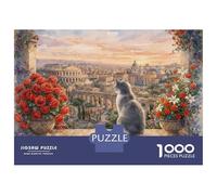 Rompecabezas para Adolescentes 1000 Piezas Cat Overlooking Rome at Sunset Rompecabezas para Adultos Juguetes Antiestrés Patrón De Montaje Oferta como Regalo para Toda La Familia 52x38cm/1000pcs