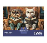 Rompecabezas para Adolescentes 1000 Piezas Cats and Dogs Reading Books Rompecabezas para Adultos Juegos Relajantes Análisis Y Lógica para Cumpleaños, Navidad 52x38cm/1000pcs