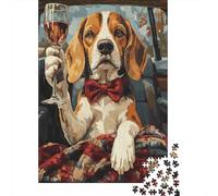 Rompecabezas para Adolescentes 1000 Piezas Chic Beagle with Wine Glass Rompecabezas para Adolescentes Juegos Relajantes Decoración Interacción Entre Padres E Hijos 52x38cm/1000pcs