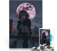 Rompecabezas para Adolescentes 1000 Piezas Chica de Anime bajo la Luna de Sangre Juguetes de Juego Decoración 75x50cm