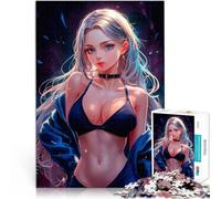 Rompecabezas para Adolescentes 1000 Piezas Chica de Anime con Ojos Azules Juguetes de Juego Interacción Entre Padres e Hijos 38x52cm