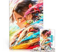 Rompecabezas para Adolescentes 1000 Piezas Chica de Anime con Rayas de Colores Juegos educativos Juego de desafío único 75x50cm