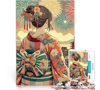 Rompecabezas para Adolescentes 1000 Piezas Chica de Kimono de Anime Viendo Fuegos Artificiales Montaje de Patrones Buen Regalo 52x38cm