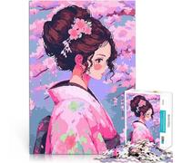Rompecabezas para Adolescentes 1000 Piezas Chica Kimono Anima Sakura Retro Pixel Art Juegos de relajación Regalo Divertido 38x26cm