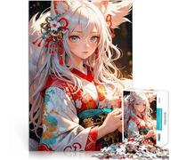 Rompecabezas para Adolescentes 1000 Piezas Chica Zorro de Anime en Kimono Regalos de Juegos desafiantes Regalo de Obra de Arte 75x50cm