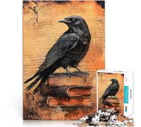 Rompecabezas para Adolescentes 1000 Piezas Cuervo en Libros Antiguos Juego Educativo Familiar Juguetes de decoración del hogar 38x26cm