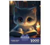 Rompecabezas para Adolescentes 1000 Piezas Cute Cat Reading by Candlelight Rompecabezas para Adultos Juegos Relajantes Análisis Y Lógica para Cumpleaños, Navidad 52x38cm/1000pcs