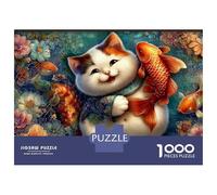 Rompecabezas para Adolescentes 1000 Piezas Cute Cat with Goldfish Rompecabezas para Adolescentes Juegos Relajantes Decoración Interacción Entre Padres E Hijos 70x50cm/1000pcs