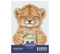 Rompecabezas para Adolescentes 1000 Piezas Cute Lion Cub with Matcha Latte Rompecabezas para Adultos Juguetes Antiestrés Patrón De Montaje Oferta como Regalo para Toda La Familia 70x50cm/1000pcs