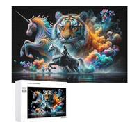 Rompecabezas para adolescentes, 1000 piezas de arte de fantasía, unicornio, tigre y jinete, rompecabezas para adolescentes, juegos relajantes, regalos para mujeres, actividades divertidas en casa