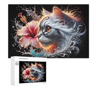 Rompecabezas para adolescentes, 1000 piezas de arte floral de gatos, 1 rompecabezas para adultos, juguetes antiestrés, arte de pared, interacción entre padres e hijos, 1000 piezas