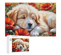 Rompecabezas para adolescentes, 1000 piezas de cachorro durmiendo en amapolas, rompecabezas para adultos, juegos familiares, diversión para toda la familia, 1000 piezas