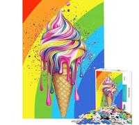 Rompecabezas para Adolescentes 1000 Piezas de Conos de Helado arcoíris Diversión en casa Juegos para Mejorar la Memoria Apto para Mayores de 14 años 50x75cm
