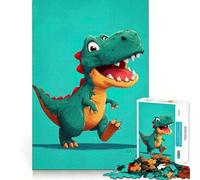 Rompecabezas para Adolescentes,1000 Piezas de Dinosaurios de Dibujos Animados sobre Fondo Turquesa,Corte preciso,Divertido,Creativo,para ejercitar la Mente,Relajarse,divertirse
