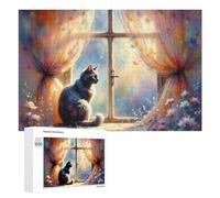 Rompecabezas para adolescentes, 1000 piezas de escena de ventana de gato caprichoso para adultos, juegos de relajación, decoración perfecta, actividades divertidas en casa, 1000 piezas