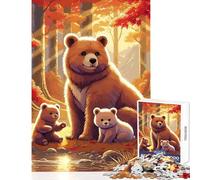 Rompecabezas para Adolescentes: 1000 Piezas de Familia de Osos en el Bosque otoñal Juguete Educativo Gran Regalo y Juego Colección de Artistas Bellas Artes Tamaño: 38x52cm