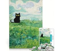 Rompecabezas para Adolescentes: 1000 Piezas de Gato Negro al Estilo de Van Gogh Juegos relajantes, Ideales para la interacción Entre Padres e Hijos, cumpleaños 50x75cm