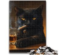 Rompecabezas para Adolescentes: 1000 Piezas de Gato Negro Bebiendo, desafiantes Juegos Familiares, Juguetes DIY para Decorar la Pared del hogar (75x50cm)