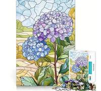 Rompecabezas para Adolescentes, 1000 Piezas de hortensias de vitral, Corte preciso, Divertido, Creativo, para ejercitar la Mente, Relajante, Divertido, (38x26cm)