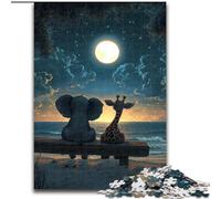 Rompecabezas para Adolescentes: 1000 Piezas de Jirafas y Elefantes Juguetes educativos, Juegos para aliviar el estrés y fomentar el Amor en Pareja 26x38cm