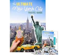 Rompecabezas para Adolescentes 1000 Piezas de la guía de Viaje de la Ciudad de Nueva York Rompecabezas de 1000 Piezas para decoración de Pared Una Obra de Arte de Navidad y cumpleaños (38x26cm)