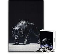 Rompecabezas para Adolescentes 1000 Piezas de Lobo Negro Peligroso Actividad de Ocio Agradable y Tranquila Juguete Artesanal de Bordes precisos de Primera Calidad Tamaño 38x26cm