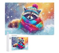 Rompecabezas para adolescentes, 1000 piezas de mapache de invierno en bufanda, rompecabezas para adultos, juguetes antiestrés, arte de pared, interacción entre padres e hijos, 1000 piezas