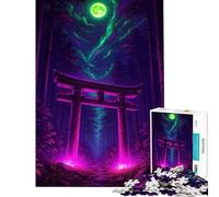 Rompecabezas para adolescentes 1000 piezas de neón con puerta Torii en el bosque por la noche Ideal para cumpleaños y Navidad Mejora la memoria Juguetes antiestrés Apto para mayores de 14 años 38x26cm