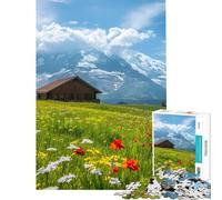 Rompecabezas para Adolescentes 1000 Piezas de Pradera Alpina con cabaña y montañas Rompecabezas antiestrés para Adolescentes Ayuda a desarrollar el Pensamiento analítico y lógico Ejercicio Cerebral
