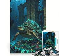 Rompecabezas para Adolescentes 1000 Piezas de Tortuga submarina con ruinas Juegos relajantes interacción Entre Padres e Hijos Regalos de cumpleaños 38x52cm