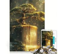 Rompecabezas para Adolescentes 1000 Piezas de un árbol bonsái Dorado con Cascada, Juguetes para armar, decoración para el hogar, Toda la Familia 38x52cm