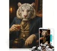 Rompecabezas para Adolescentes: 1000 Piezas de un Caballero Tigre antropomórfico Tomando té Juegos relajantes, decoración para el hogar, Ideal para Decorar el Escritorio 38x26cm