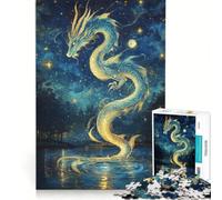 Rompecabezas para Adolescentes 1000 Piezas de un dragón Dorado bajo Las Estrellas Juguetes para armar, decoración para el hogar, Toda la Familia 38x52cm