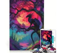 Rompecabezas para Adolescentes: 1000 Piezas de un dragón posado bajo una Luna Colorida Juego Imposible Actividades Familiares Regalo Ideal para Toda la Familia 38x26cm