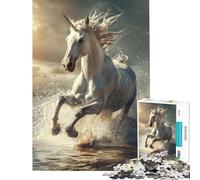 Rompecabezas para Adolescentes 1000 Piezas de un majestuoso Unicornio galopando Diversión en casa Juegos para Mejorar la Memoria Apto para Mayores de 14 años 50x75cm