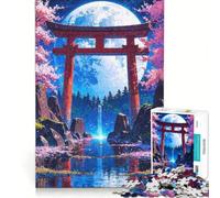Rompecabezas para Adolescentes: 1000 Piezas de una Cascada Japonesa iluminada por la Luna Juego Imposible Actividades Familiares Toda la Familia 38x52cm