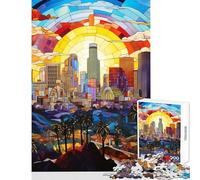 Rompecabezas para Adolescentes 1000 Piezas de vidrieras de Los Ángeles Juego Familiar Juguete de construcción DIY con Piezas de Formas aleatorias Que encajan Perfectamente (38x52cm)