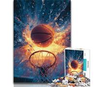 Rompecabezas para Adolescentes, 1000 Piezas, diseño de Baloncesto con Llamas, Ideal para aliviar el estrés, Pasar el rato en casa, interacción Entre Padres e Hijos, 38x26cm