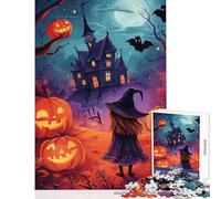 Rompecabezas para Adolescentes 1000 Piezas diseño de Bruja de Halloween y casa embrujada decoración del hogar Juguetes Regalo Divertido Juego práctico interacción Entre Padres e Hijos tamaño 50x75cm