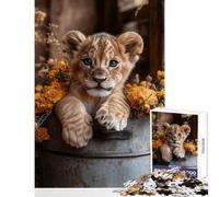 Rompecabezas para Adolescentes 1000 Piezas diseño de Cachorro de león en Flores Ideal para Decorar el hogar Regalo de cumpleaños Juego Educativo para fomentar el Amor en Pareja tamaño 38x26cm