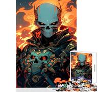 Rompecabezas para Adolescentes 1000 Piezas diseño de Calavera de Guerrero en Llamas Juguete para decoración de Pared Obra de Arte Regalo Juego Familiar interacción Entre Padres e Hijos tamaño 38x52cm