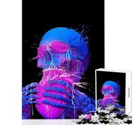 Rompecabezas para Adolescentes 1000 Piezas diseño de Calavera de neón Azul Que Come un corazón Juguete para decoración de Pared Regalo Divertido Juego de ingenio Mejora el Amor Entre Parejas 38x52cm